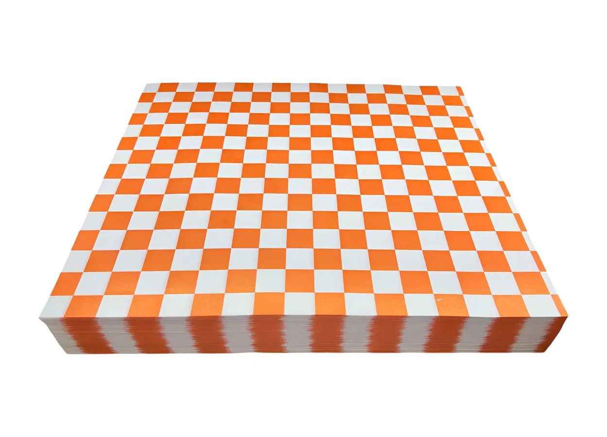 1000 Pz Papel Encerado Cuadros Color Naranja 20x30