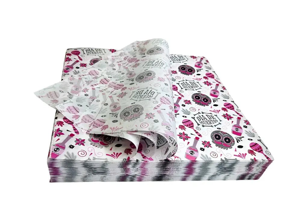 500 piezas papel encerado impreso dia de muertos 22x30 35g