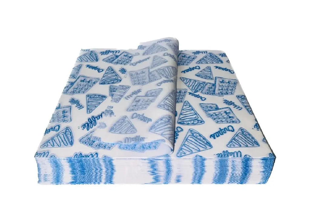 1000 piezas papel grado alimenticio crepas y waffles color azul acero 29x34cm 25g