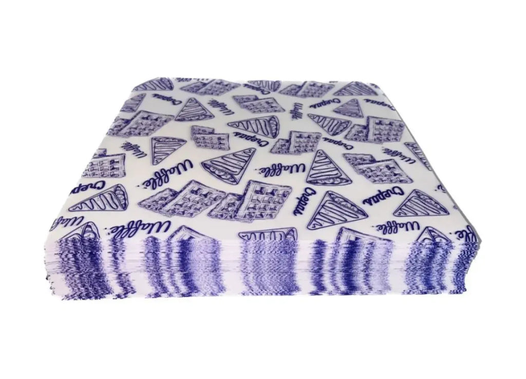 1000 piezas papel grado alimenticio crepas y waffles color violeta 29x34cm 25g