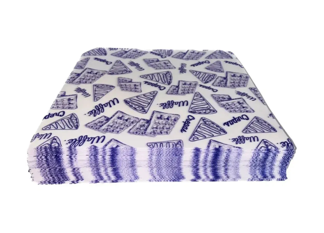 1000 piezas papel grado alimenticio crepas y waffles color violeta 29x34cm 25g